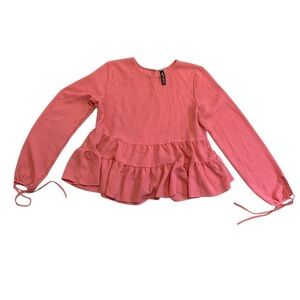 DESIGN LAB Coral Peplum Top L/G Tie Sleeves Size Large